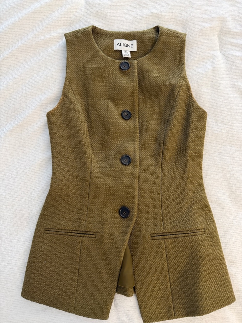 ALIGNE Olive Green Textured Sleeveless Vest